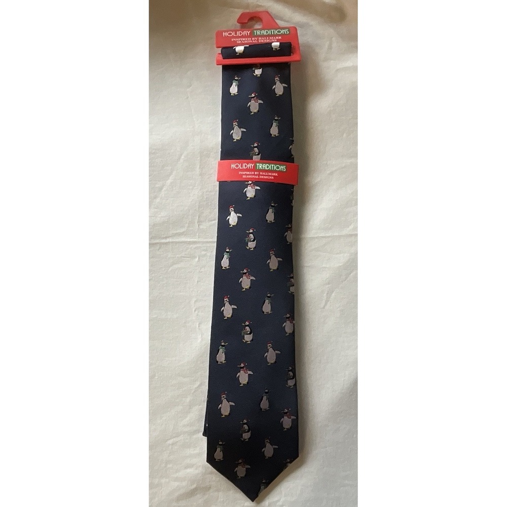 Holiday‎ Traditions Penguins Print Blue Tie - New